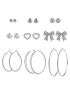 Romwe Bow Stud Earrings & Hoop Earrings Set