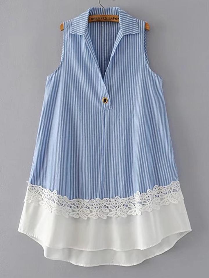 Romwe Contrast Crochet Trim Sleeveless Dress
