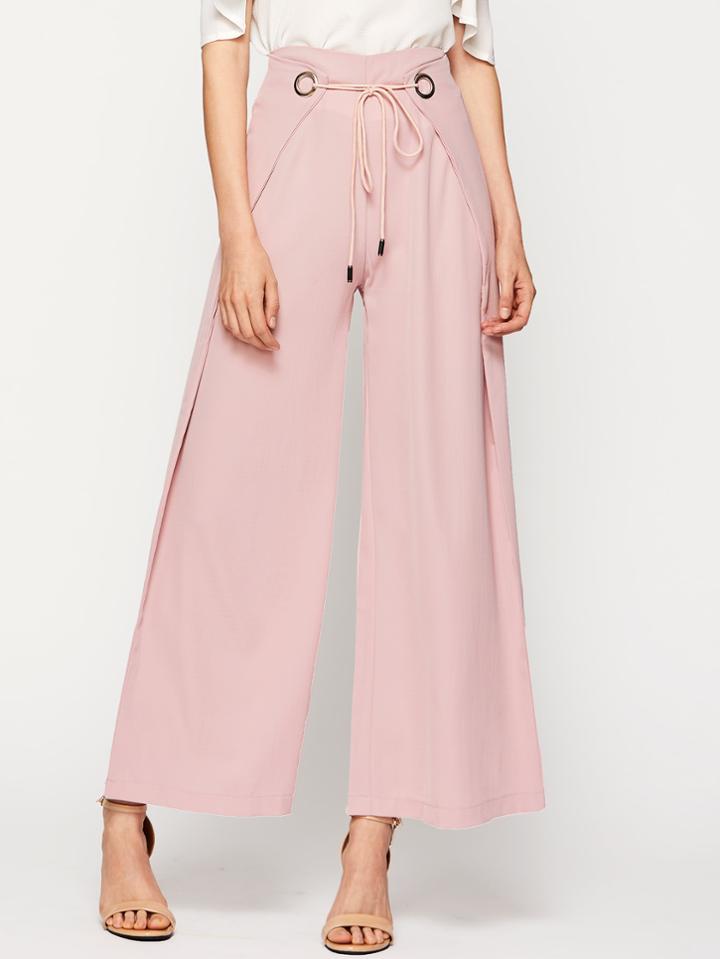Romwe Grommet Tie Waist Palazzo Pants
