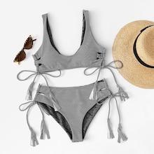 Romwe Striped Scoop Neck Top With Self Tie Side Bikini
