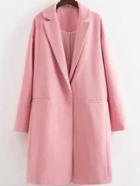 Romwe Lapel Long Sleeve Woolen Pink Coat