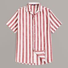 Romwe Guys Two Tone Striped Notch Collar Shirt