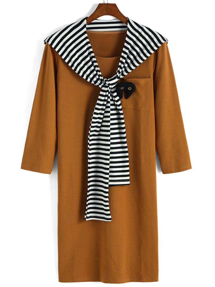 Romwe Contrast Striped Pocket Yellow Dress