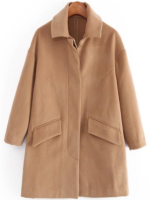Romwe Women Lapel Loose Khaki Coat With Pockets