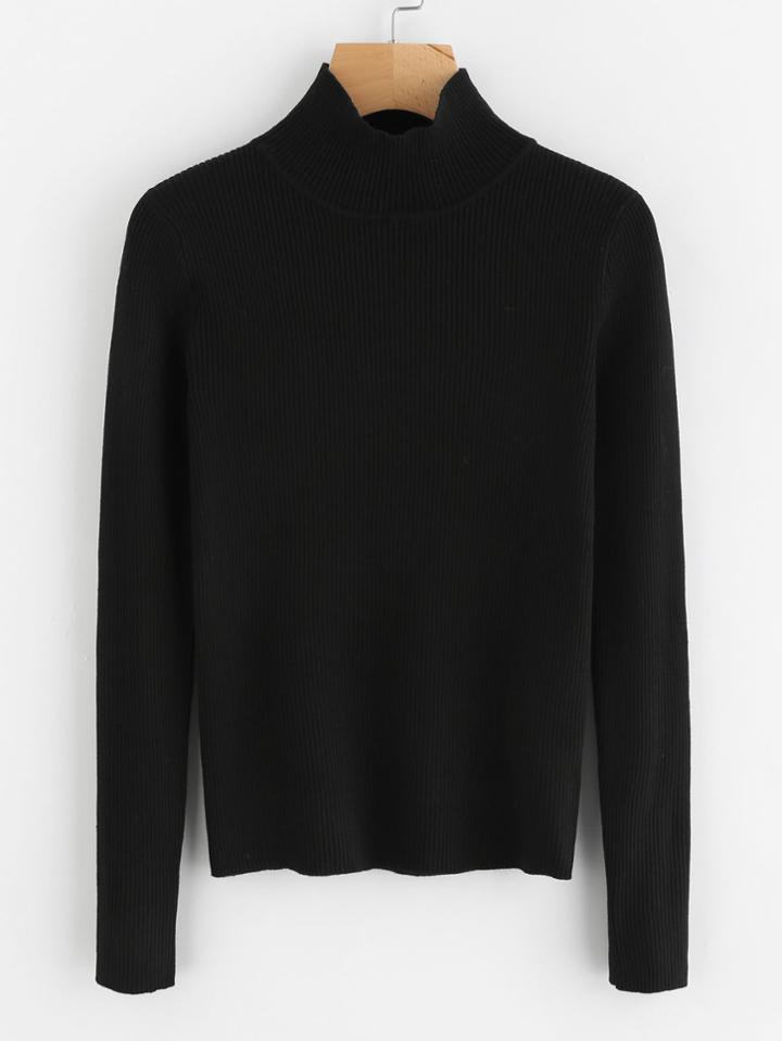 Romwe Solid Ribbed Knit Roll Neck Jumper