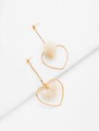 Romwe Heart & Pom Pom Design Drop Earrings