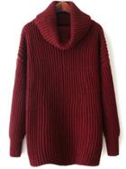 Romwe High Neck Loose Knit Wine Red Sweater