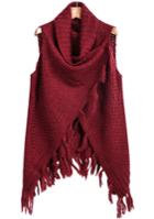 Romwe Sleeveless Tassel Knit Red Sweater
