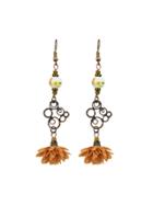 Romwe Orange Bohemian Style Cute Flower Tassel Long Dangle Earrings