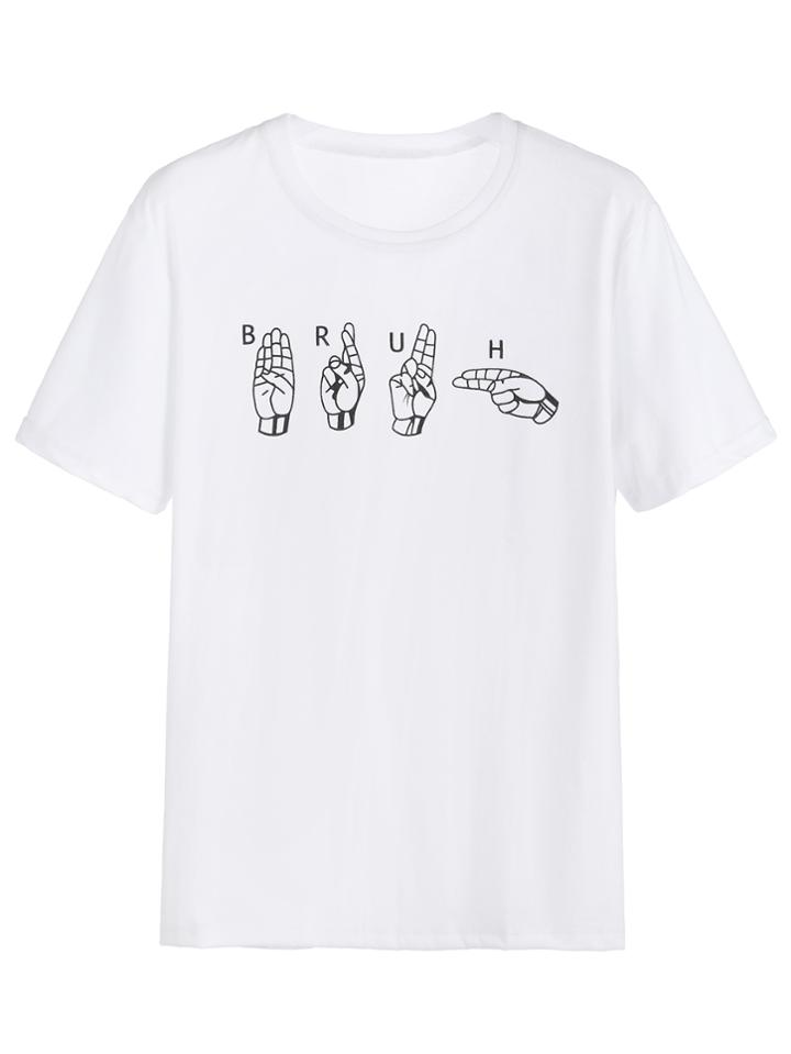 Romwe White Gesture Print T-shirt