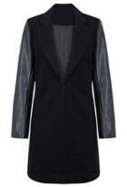 Romwe Black Lapel Contrast Pu Leather Long Sleeve Coat