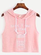 Romwe Pink Coffee Cup Letters Print Hooded Tank Top
