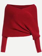 Romwe Red Off The Shoulder Cross Wrap Sweater