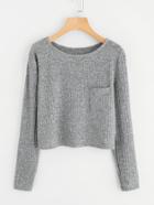 Romwe Chest Pocket Ribbed T-shirt