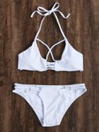 Romwe White Ladder Cutout Ring Detail Halter Bikini Set
