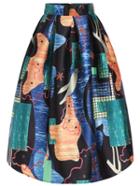 Romwe Ocean Print Zipper Skirt