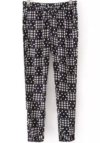 Romwe Black Drawstring Waist Geometric Print Pant