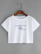 Romwe Letter Print Crop White T-shirt
