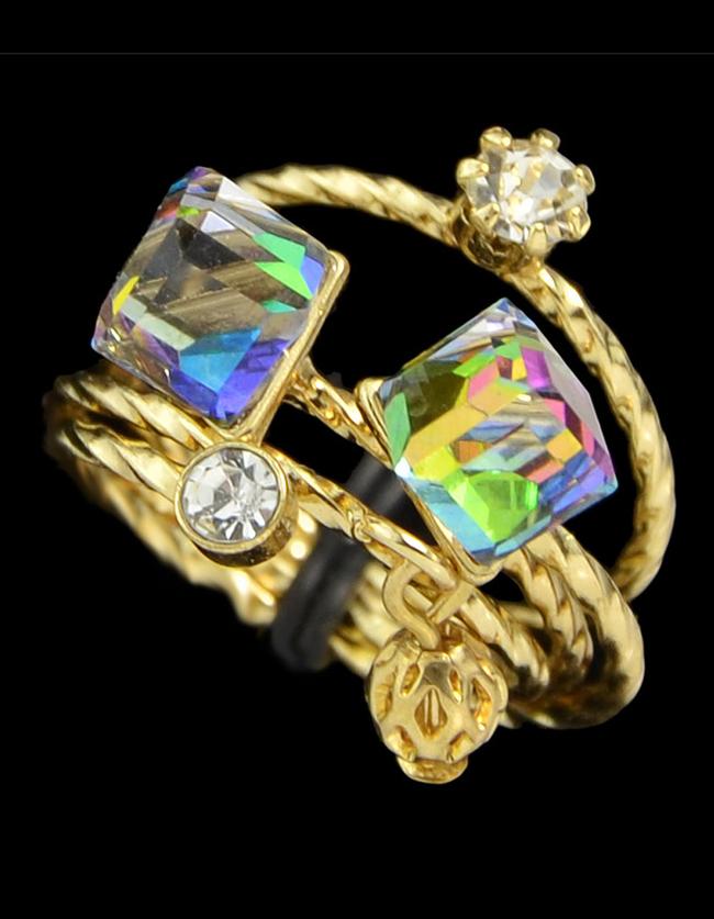 Romwe Colorful Crystal Rings Set