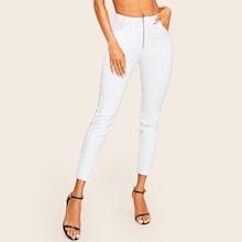 Romwe Zip Up Pocket Solid Jeans