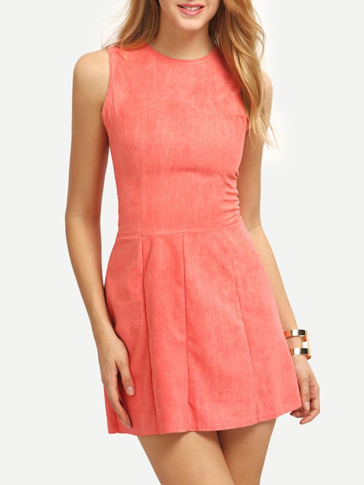 Romwe Faux Suede Sleeveless A-line Dress