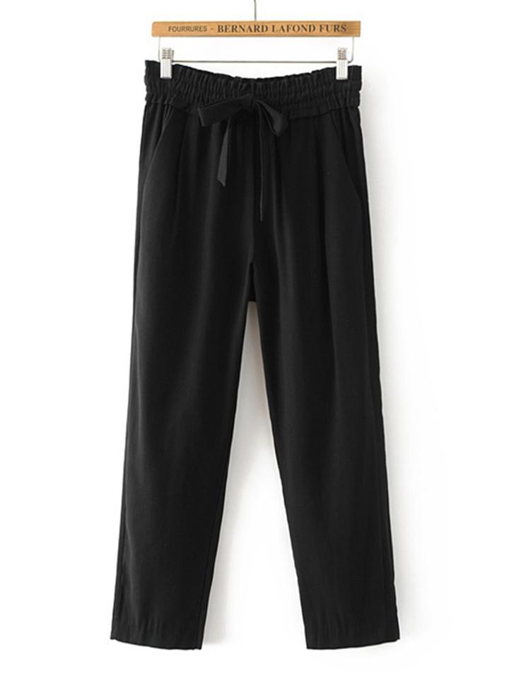 Romwe Elastic Waist Bow Tie Pants