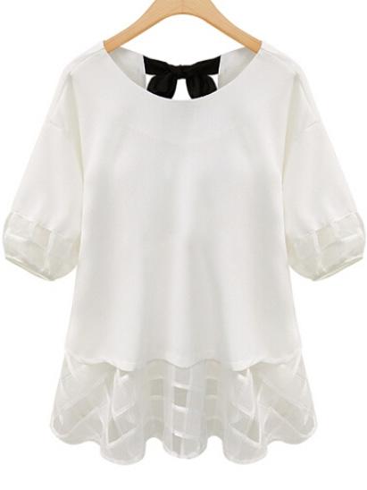 Romwe White Back Bow Chiffon Plus Top