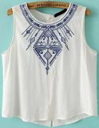 Romwe Sleeveless Embroidered Buttons White Vest