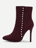 Romwe Faux Pearl Decorated Side Zipper Stiletto Boots