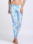 Romwe Blue Cartoon Print Sports Leggings