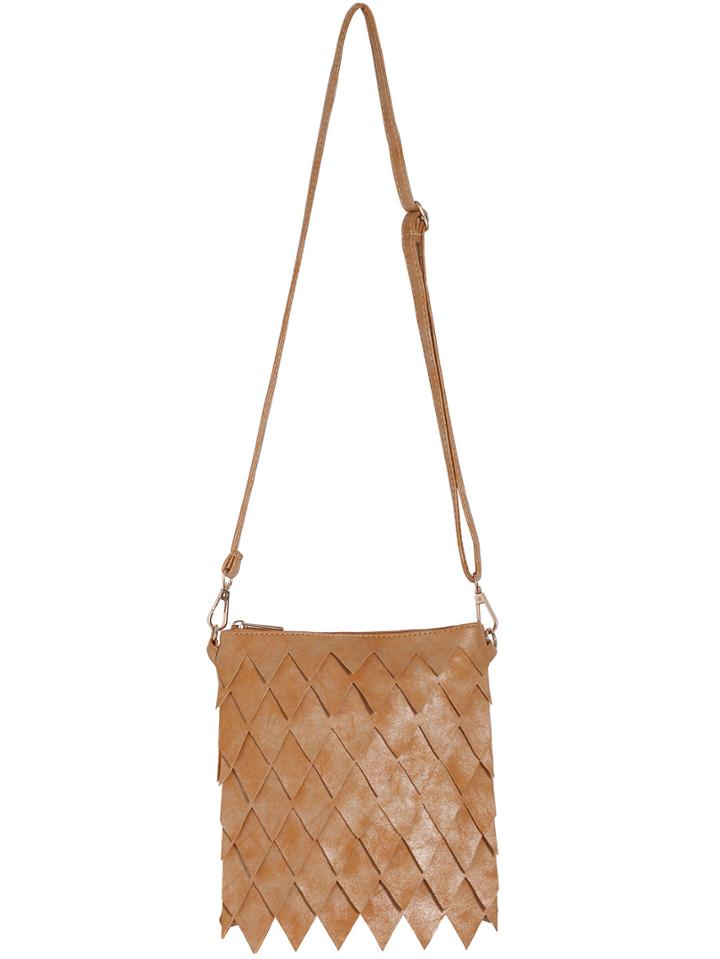 Romwe Khaki Zipper Triangle Pu Bag