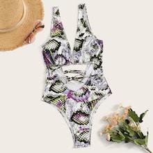 Romwe Low Back Self Tie Cutout One Piece Swimsuit