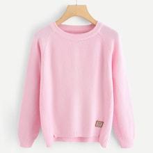 Romwe Patched Split Solid Sweater