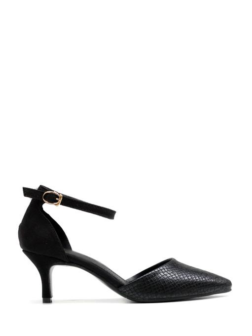 Romwe Black Ankle Stap Pointed Heeled Sandals