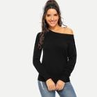 Romwe Off Shoulder Solid Sweater