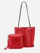 Romwe Red Pu Front Pocket Shoulder Bag With Handbag