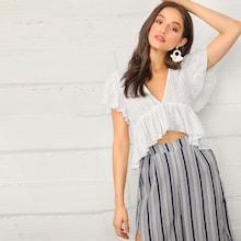 Romwe Flutter Sleeve Asymmetric Schiffy Top