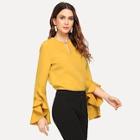 Romwe Keyhole Front Solid Blouse