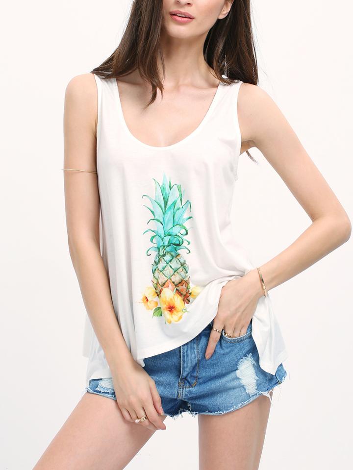 Romwe White Fruit Print Tank Top