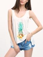 Romwe White Fruit Print Tank Top
