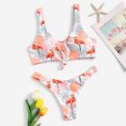 Romwe Random Flamingo And Tropical Knot Bikini Set