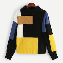 Romwe Colorblock High Neck Jumper