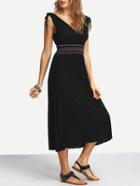 Romwe Embroidered High Waist Shoulder Tie Dress