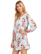 Romwe Ligh Blue Lantern Sleeve Floral Shift Dress