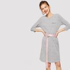 Romwe Letter Embroidered Heathered Grey Dress Without Belted