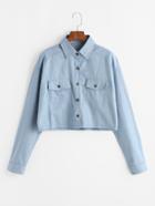 Romwe Blue Dual Pockets Single Breasted Denim Blouse