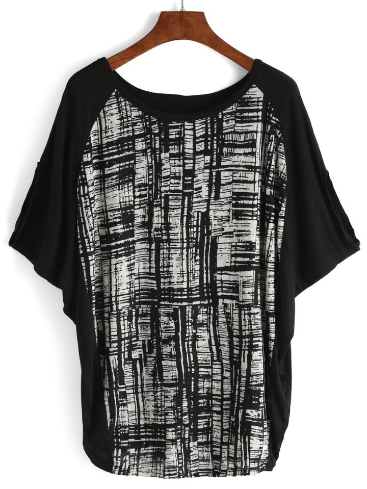 Romwe Abstract Print Bat Slleve T-shirt