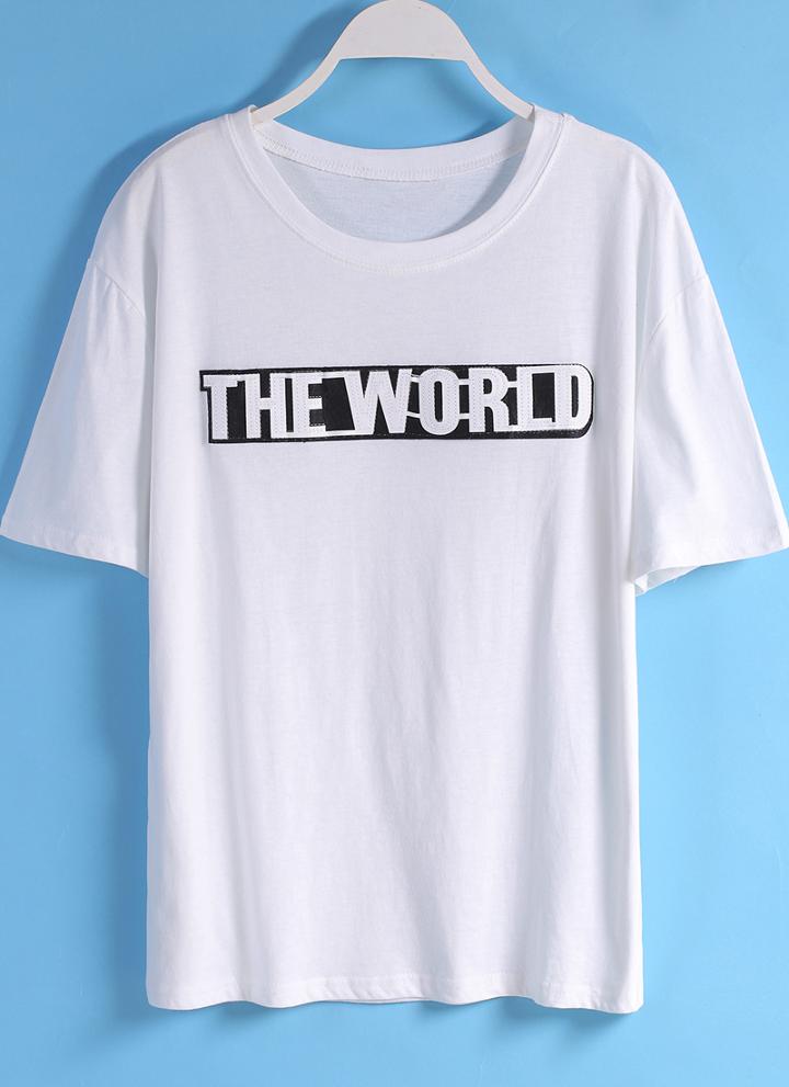 Romwe Letter Print Round Neck T-shirt