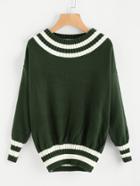 Romwe Drop Shoulder Contrast Striped Trim Sweater