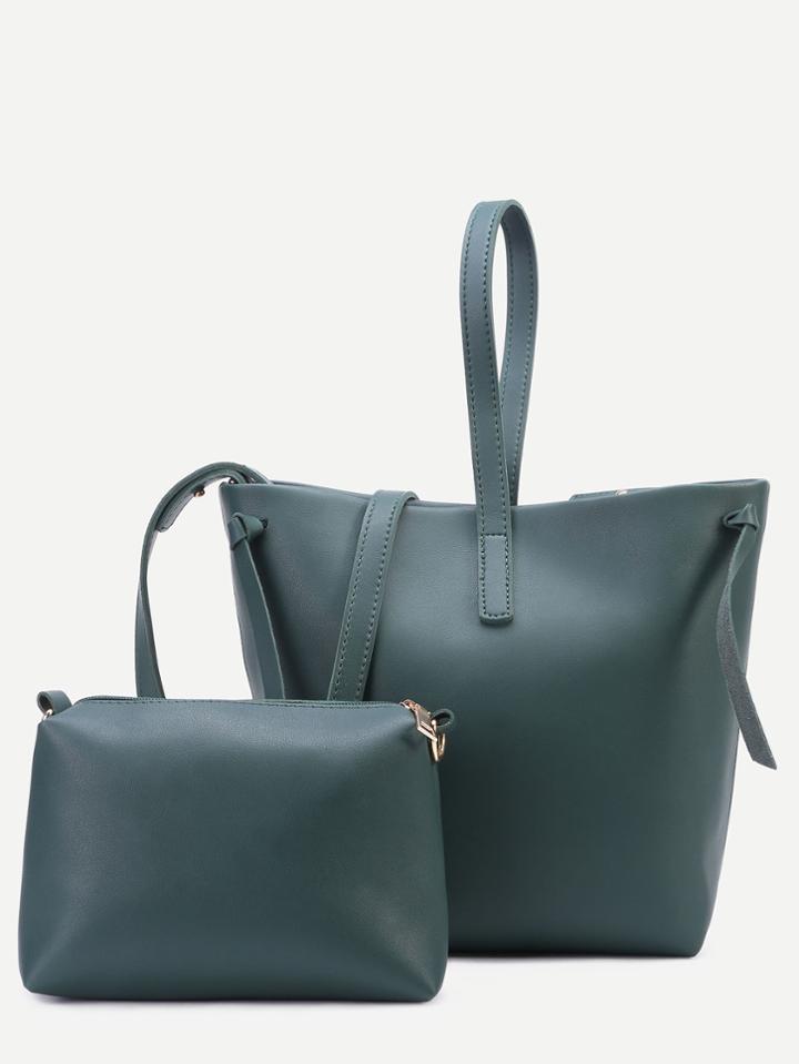 Romwe Green Faux Leather Shoulder Bag Set